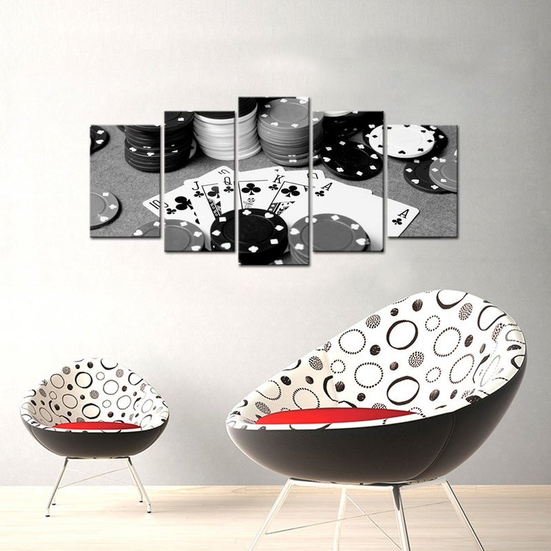 LevvArts - 5 Piece Canvas Prints Black and White Poker Picture Painting Wall Art for Pub Bar Casino Wall Decoration,Stretched and Framed Easy Hanging - Image 2